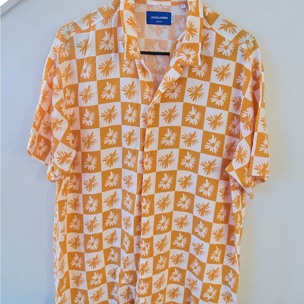 Jack & Jones Orange and White Casual Button Down Shirt